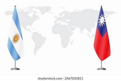 Argentina and Taiwan flags for official meeting against background of world map.