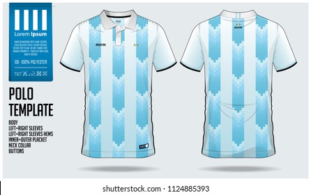 Argentina Team Polo shirt sport template design for soccer jersey, football kit or sportswear. Classic collar sport uniform in front view and back view. T shirt mock up for sport club. Vector.