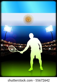 Argentina Tennis Player on Stadium Background with Flag Original Illustration