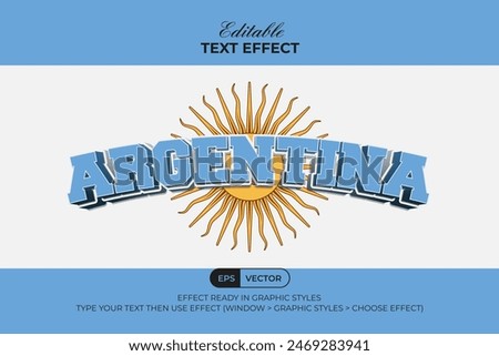 Argentina Text Effect 3D Curved Style. Editable Text Effect Vector With Argentina Flag Symbol Icon.