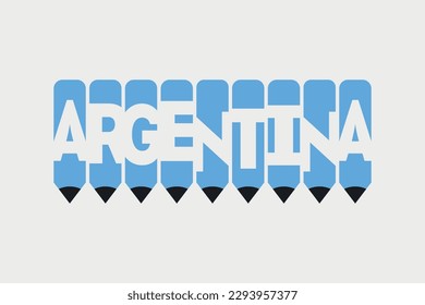 Argentina text with Pencil symbol creative ideas design. Argentina flag color concept vector illustration. Argentina typography negative space word vector illustration. Argentina country name.