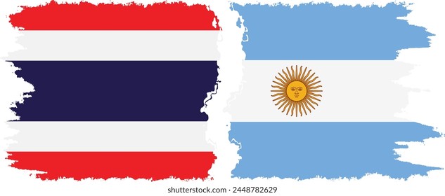 Argentina and Thailand grunge flags connection, vector