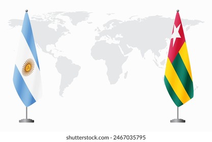 Argentina and Togo flags for official meeting against background of world map.