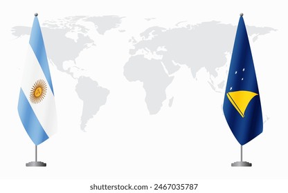 Argentina and Tokelau flags for official meeting against background of world map.