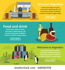 Argentina travel banner horizontal concept set. Flat illustration of 3 Argentina travel vector banner horizontal concepts for web.