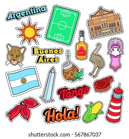 Argentina Travel Elements with Architecture and Football. Vector Doodle