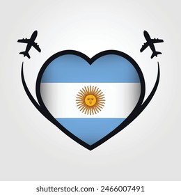 Argentina Travel Heart Flag With Airplane Icons