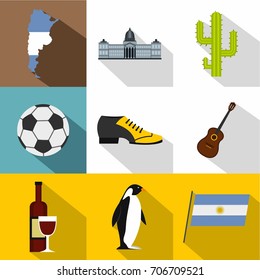 Argentina travel icon set. Flat style set of 9 argentina travel vector icons for web design