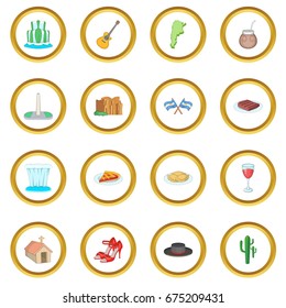 Argentina travel icons circle gold in cartoon style isolate on white background vector illustration