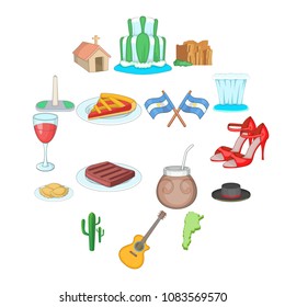 Argentina travel icons set. Cartoon illustration of 16 Argentina travel vector icons for web