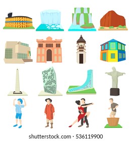 Argentina travel icons set. Cartoon illustration of 16 Argentina travel vector icons for web