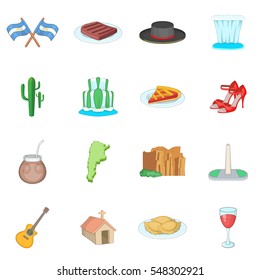 Argentina travel icons set. Cartoon illustration of 16 Argentina travel vector icons for web