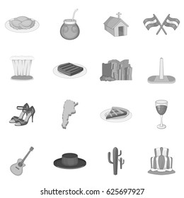 Argentina travel icons set in monochrome style isolated vector illustration