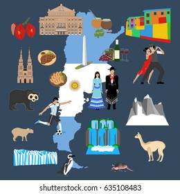 Argentina travel illustration on the blue background. Vector illustration