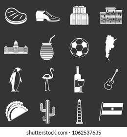 Argentina travel items icons set vector white isolated on grey background 