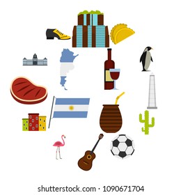 Argentina travel items icons set in flat style isolated vector illustration