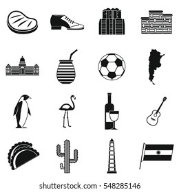 Argentina travel items icons set. Simple illustration of 16 Argentina travel items vector icons for web