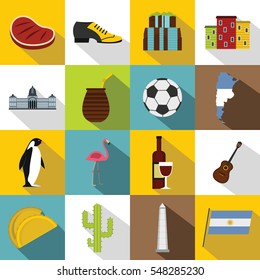 Argentina travel items icons set. Flat illustration of 16 Argentina travel items vector icons for web