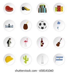 Argentina travel items icons set in flat style isolated vector icons set illustration