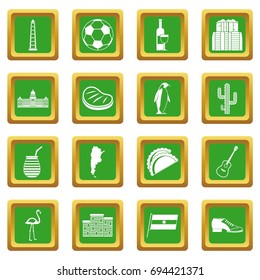 Argentina travel items icons set in green color isolated vector illustration for web and any design