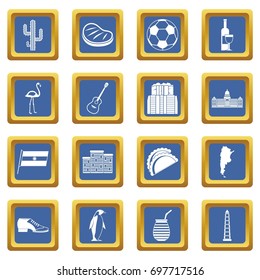 Argentina travel items icons set in blue color isolated vector illustration for web and any design