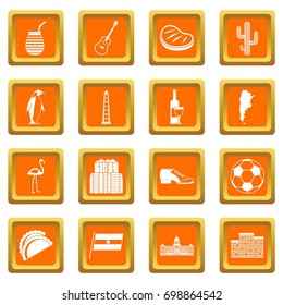 Argentina travel items icons set in orange color isolated vector illustration for web and any design