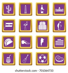 Argentina travel items icons set in purple color isolated vector illustration for web and any design