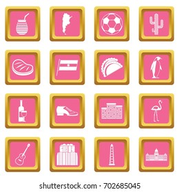 Argentina travel items icons set in pink color isolated vector illustration for web and any design