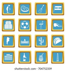 Argentina travel items icons set in azur color isolated vector illustration for web and any design