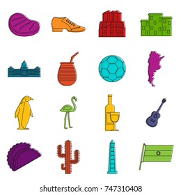 Argentina travel items icons set. Doodle illustration of vector icons isolated on white background for any web design