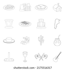 Argentina travel set icons in outline style isolated on white background