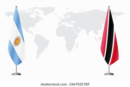 Argentina and Trinidad and Tobago flags for official meeting against background of world map.