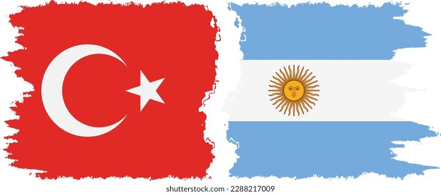 Argentina and Turkey grunge flags connection, vector