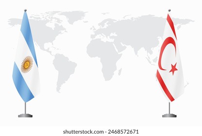 Argentina and Turkish Republic of Northern Cyprus flags for official meeting against background of world map.