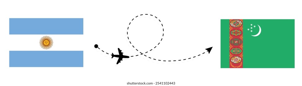 Argentina to Turkmenistan flight travel concept . Buenos Aires to Ashgabat passenger travelling by air