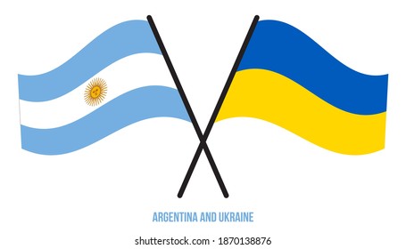 Argentina and Ukraine Flags Crossed And Waving Flat Style. Official Proportion. Correct Colors.