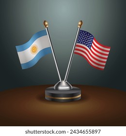 Argentina and United States table flags with gradient backgrund. Vector Illustration