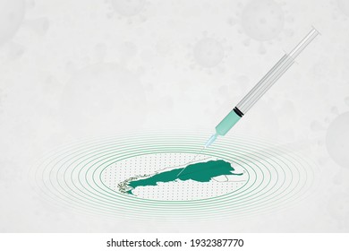 Argentina vaccination concept, vaccine injection in map of Argentina. Vaccine and vaccination against coronavirus, COVID-19. Vector template about Healthcare.