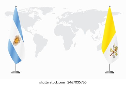 Argentina and Vatican flags for official meeting against background of world map.