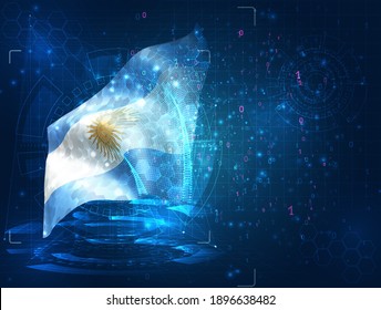 Argentina, vector 3d flag on blue background with hud interfaces