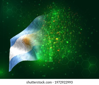 Argentina, vector 3d flag on green background with polygons and data numbers