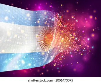 Argentina, vector 3d flag on pink purple background with lighting and flares