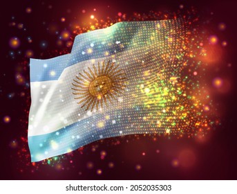 Argentina, vector 3d flag on pink purple background with lighting and flares
