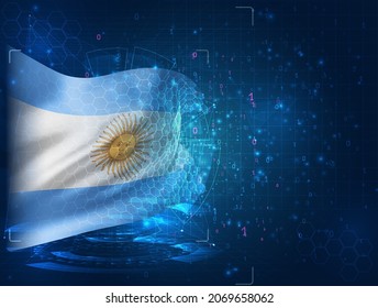 Argentinien, Vektorgrafik 3D-Flagge auf blauem Hintergrund, mit huedschen Schnittstellen