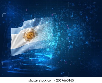 Argentina, vector 3d flag on blue background with hud interfaces
