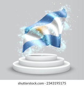 Argentina, vector 3d flag on the podium surrounded by a whirlwind of magical radiance