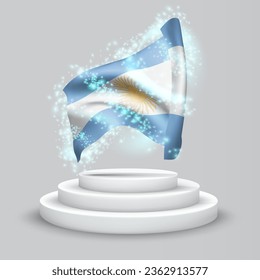 Argentina, vector 3d flag on the podium surrounded by a whirlwind of magical radiance