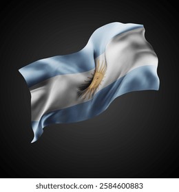 Argentina, vector 3d flag with waves on a black background