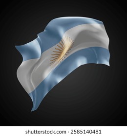 Argentina, vector 3d flag with waves on a black background