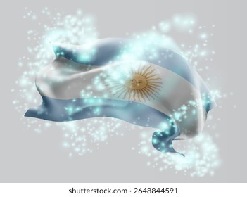 Argentina, vector 3d flag in whirlwind of magical radiance